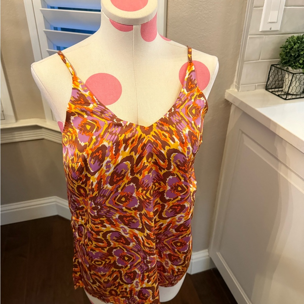Joie Printed Satin V-Neck Spaghetti Strap Tank Top Women’s Size XS